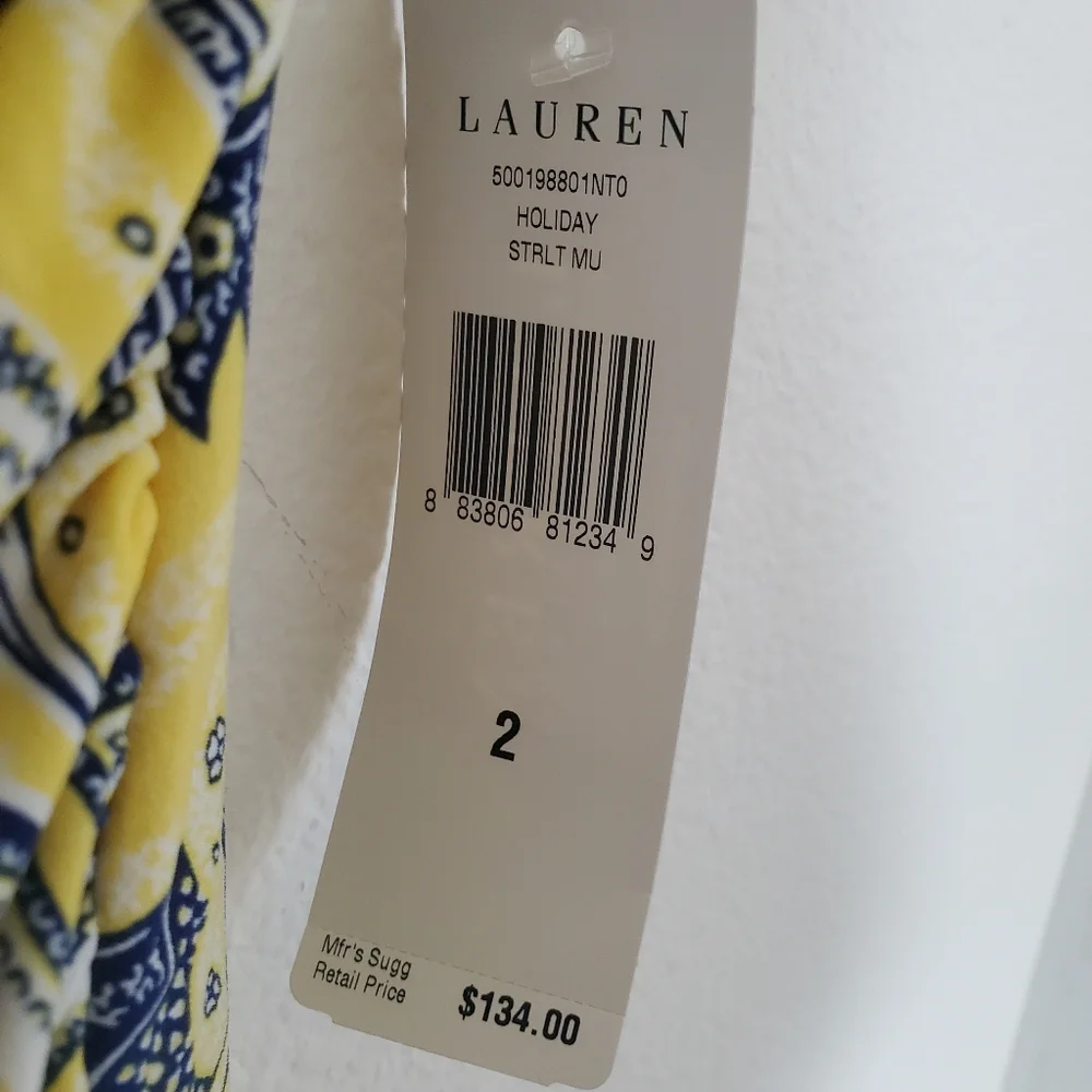 Ralph Lauren‎ NWT Starlight Yellow & Blue Paisley Surplice Dress